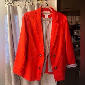 Halston Orangey Red Linen Blazer